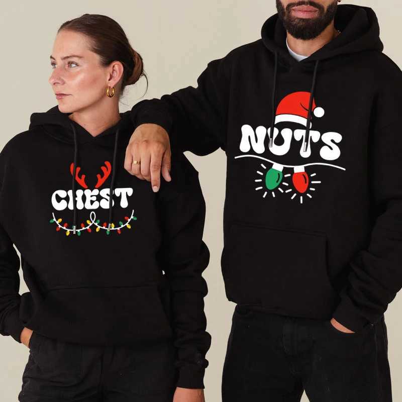 Fall New Christmas Couple Hoodies Funny Letter Design Women Pullover Long Sleeve Fashion Christmas Gift Lover Match Sweatshirt Y241016