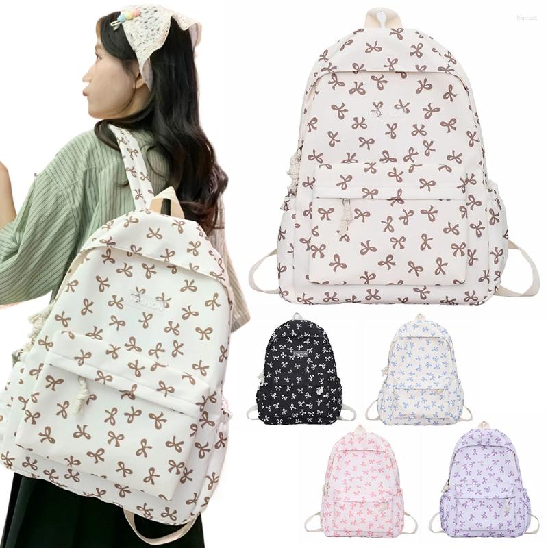 School Bags Nylon Student Backpack Bow Printed For Girls Women Travel Bag Adjustable Strap Bookbag Cute Knapsack