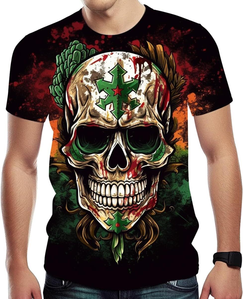 Mens T shirt Retro Mexican Eagle Shirt Novelty Tie Dyed Skull Pattern Short Sleeve Summer Tee Top tee Casual tops summer clothes Fashion Trends
