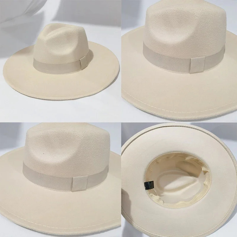 Fedora Womens Hat 9.5cm Wide English Dress Mens Hat Felt Hat Panama Church Wedding Ribbon Band Mens Hat Sombreros De Mujer 241011