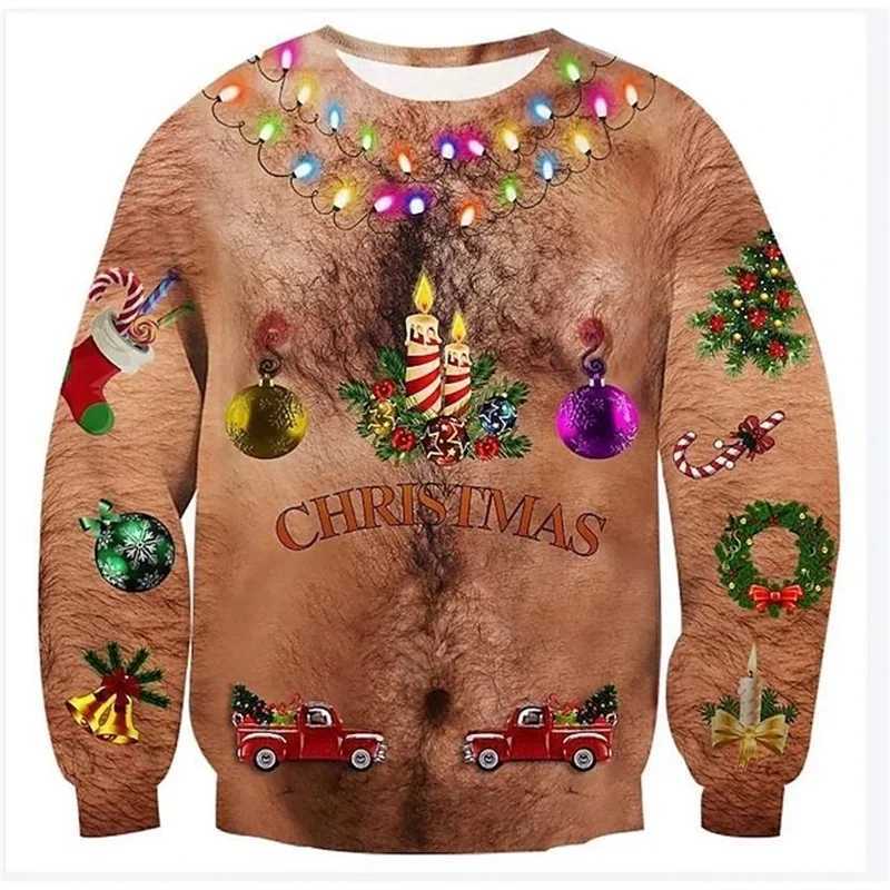 Unisex mens Christmas sweater 3D printed with funny graphics pullover sweater hoodie party oversized sweatshirt Y241016