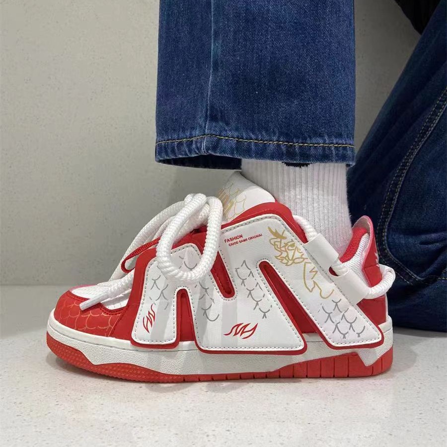 Men's and Women's Autumn Thick Soled Retro Contrasting Letter Casual Board Shoes