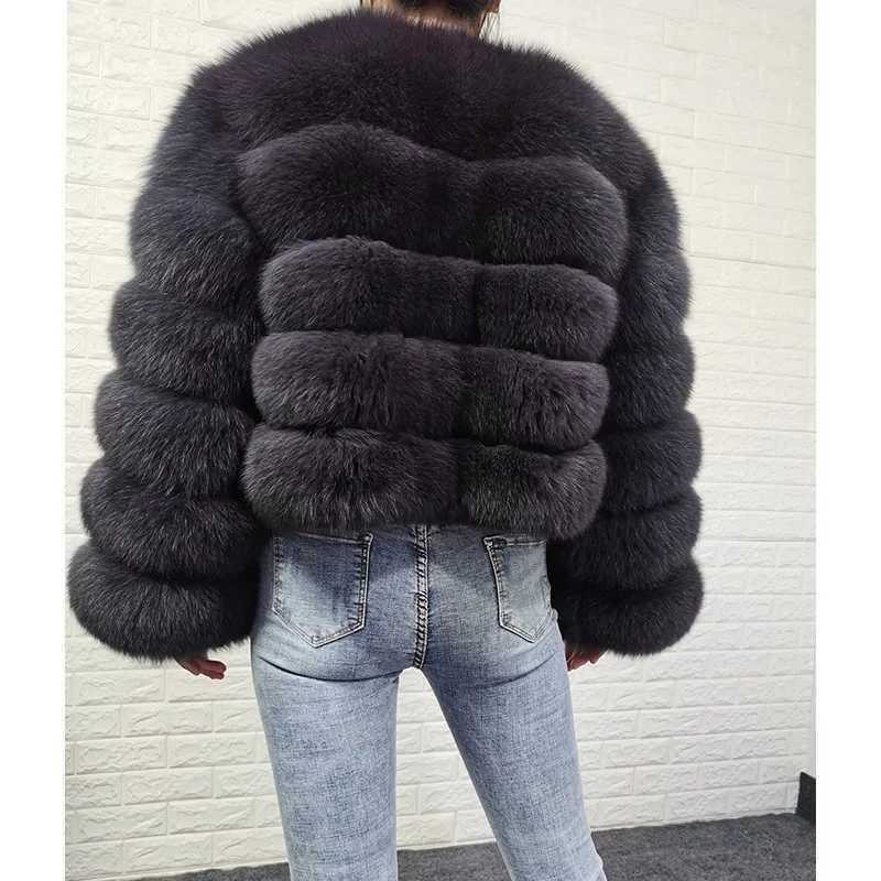 2024 Luxury Grey Furry new style real fur coat natural fur jacket female winter warm leather fox fur coat high quality fur vestX241016