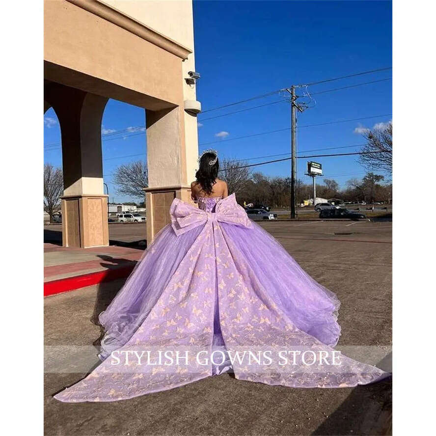 The Princess Purple Off Shoulder Ball Gown Quinceanera Dress Beaded Birthday Prom Dresses For Girl Bow Lace Up Back Graduation 0627 es