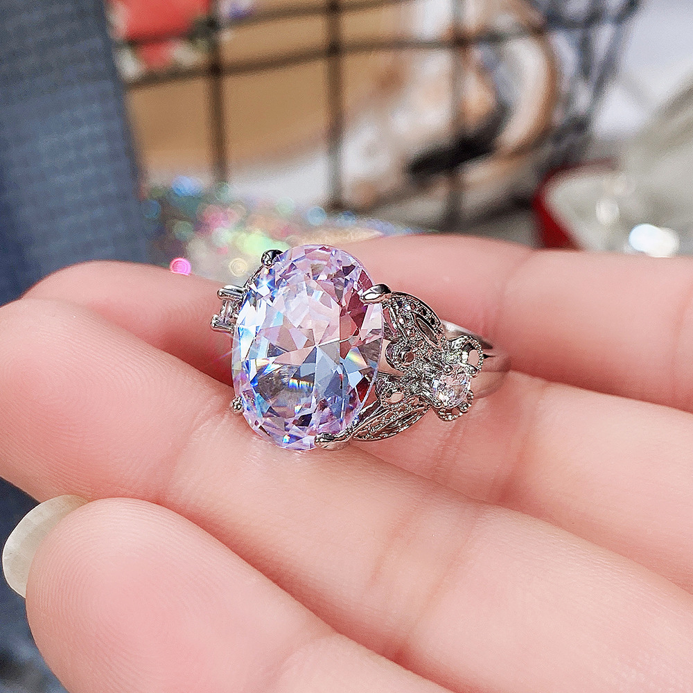 Designer oversized crystal oval zircon female ring simple exquisite butterfly ring white diamond wedding ring