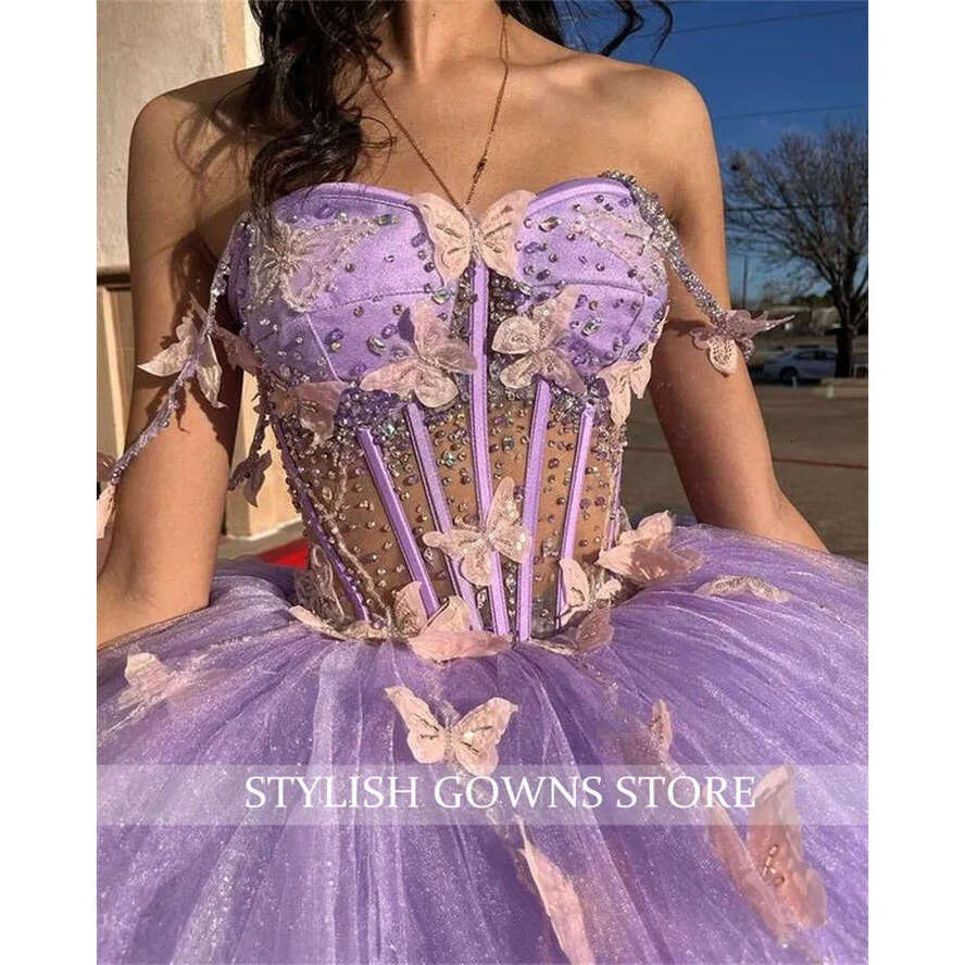 The Princess Purple Off Shoulder Ball Gown Quinceanera Dress Beaded Birthday Prom Dresses For Girl Bow Lace Up Back Graduation 0627 es