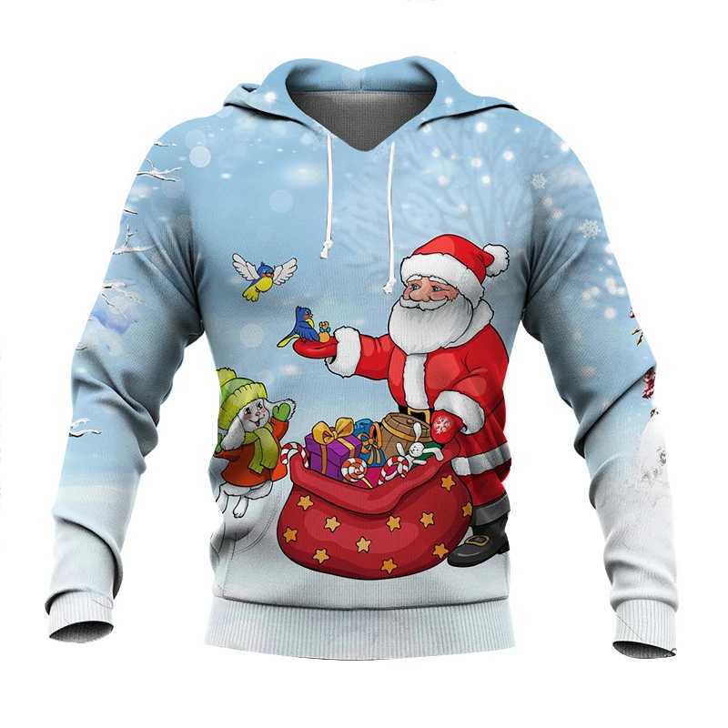 Merry Christmas Mens Casual Clothing Mens Santa Claus Sweater Autumn Mens Milk 3D Printed Hoodie Loose Top Y241016