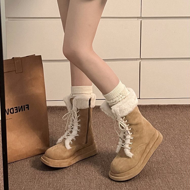 ddmytiger 2024 Winter New Velvet Knight Warm Mid Leg Martin Strap Hairy Snow Boots for Women ddmythur