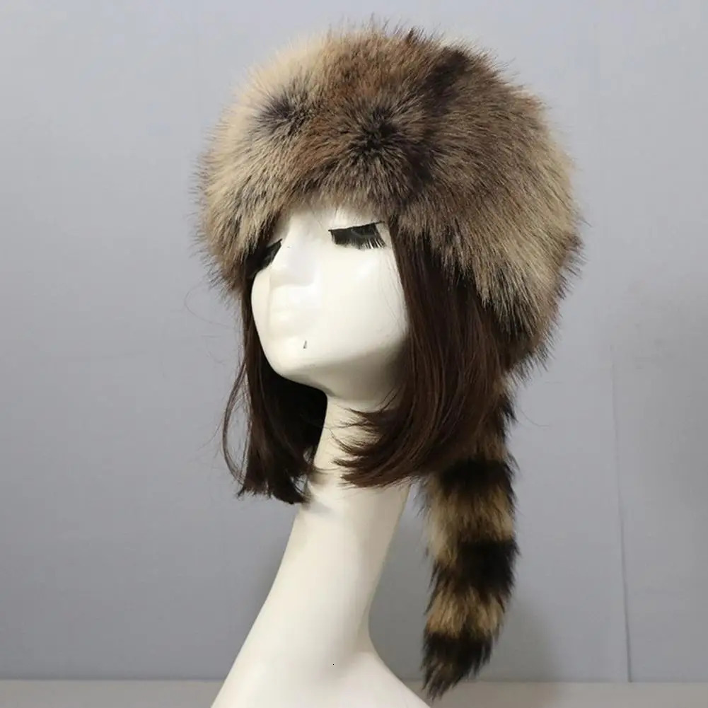 Ladies Winter Hat Soft Thick Faux Fur Decor Heat Retention Cossack Windproof Anti-slip Elastic Flat Top No Brim Washable Cap 241009