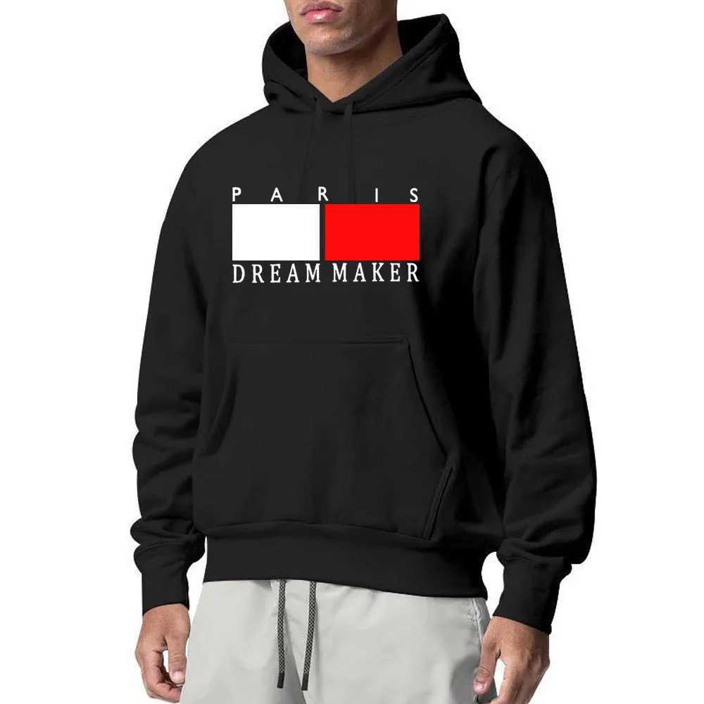 Fashionable mens hooded sweatshirt street casual sports style long sleeved and kangaroo pocket wool sweatshirt suitable for autumn and winter Y241016