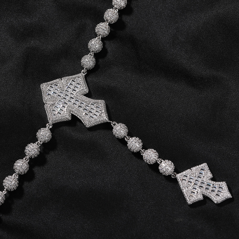 Hip Hop Charm Beads Cross Chain Necklace 18K Gold Plated Choker Chain Pendant Necklaces Jewelry