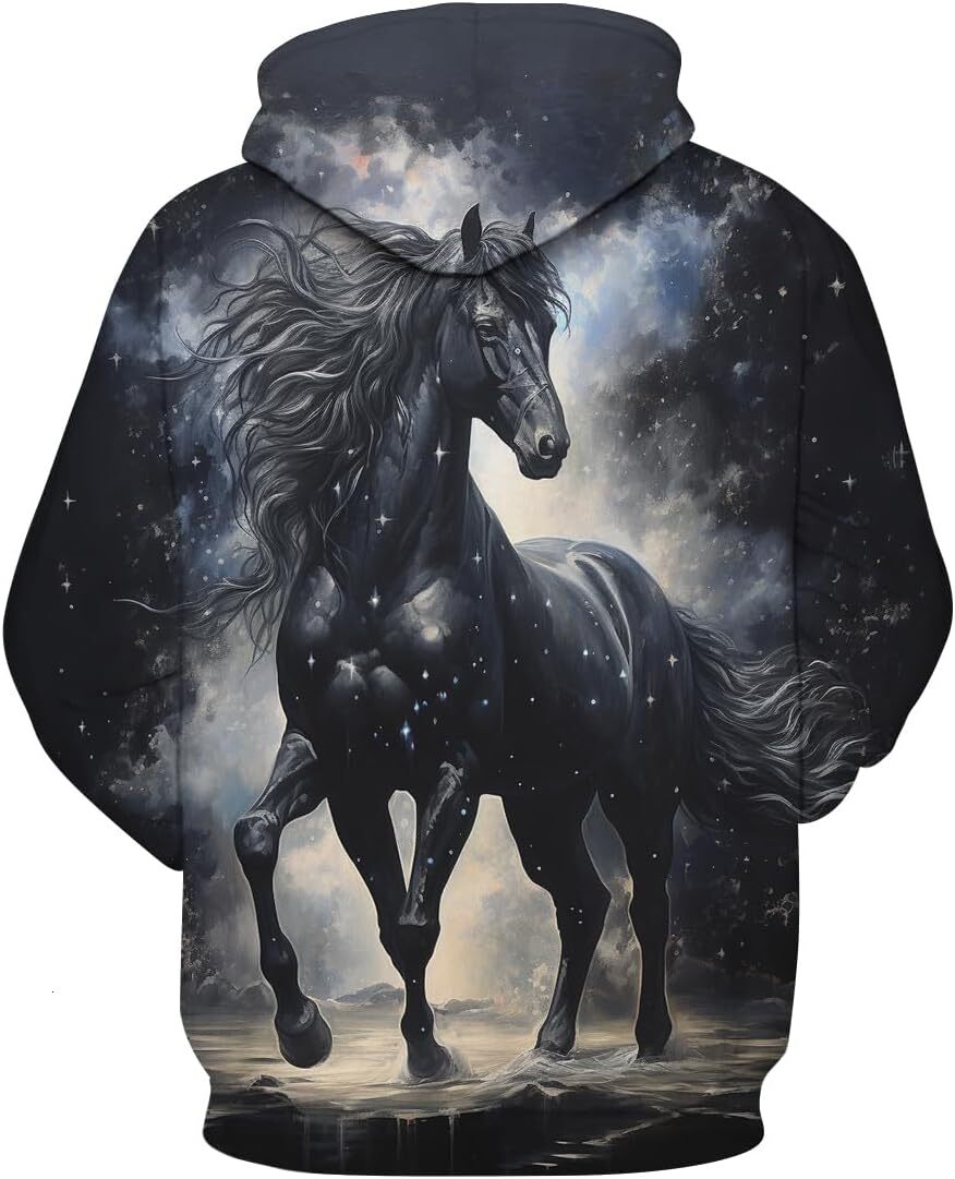 Hoodie for Mens Womens Unisex Trippy Hoodies Novelty Starry Sky Horse Hoodie Drawstring Long Sleeve Sweatshirt Hooded Graphic Hoodies sweatshirt