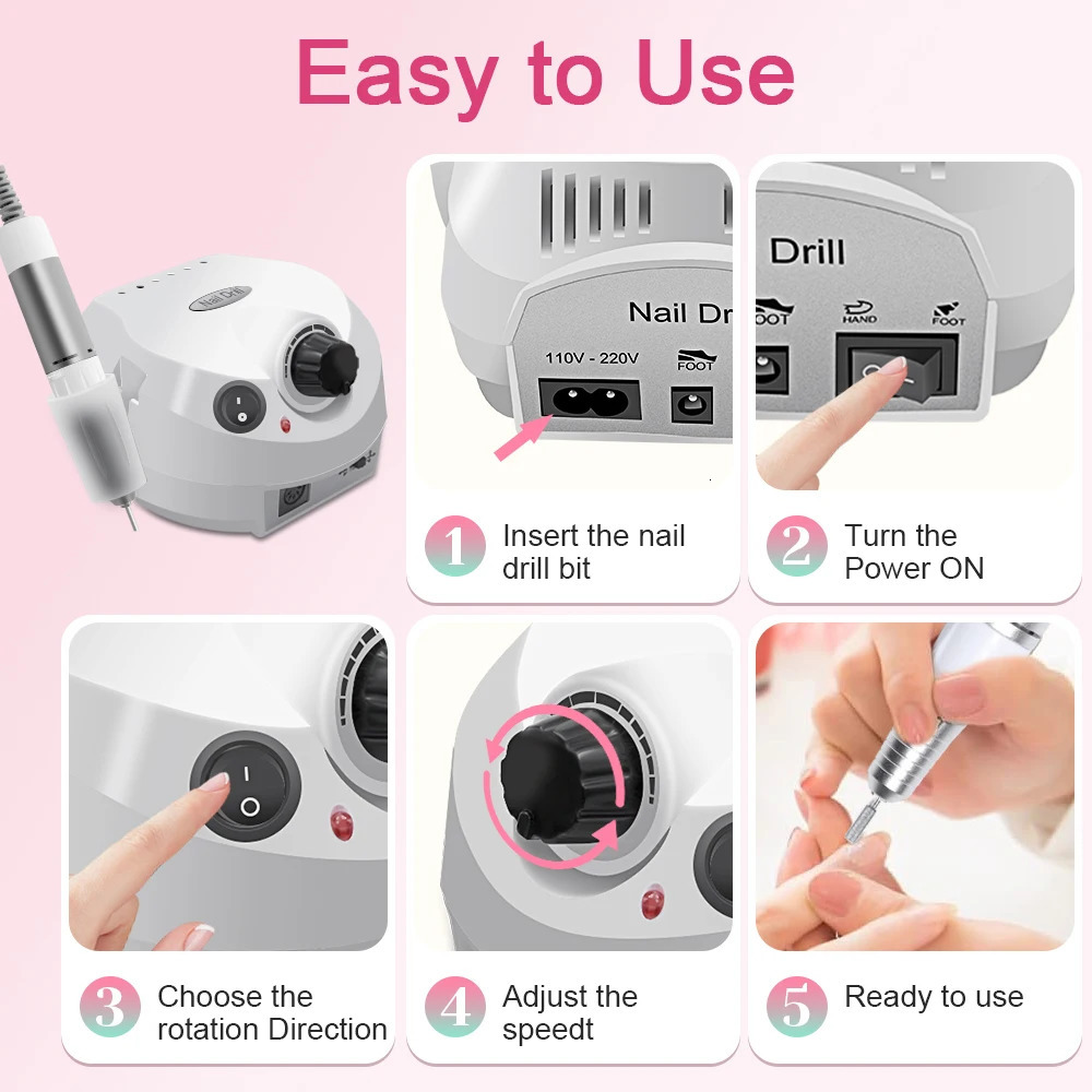 Professional 35000 RPM electric nail drill for nail milling cutting machine kit manual electric nail sanding machine equipment file 241015