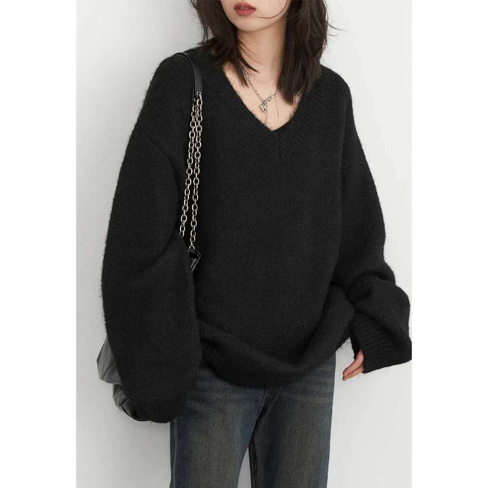 CHIC VEN Women Sweaters Loose Pullovers New V-Neck Knitwear Red Knitted Jumpers Female Top Fashion Woman Autumn Winter 2023