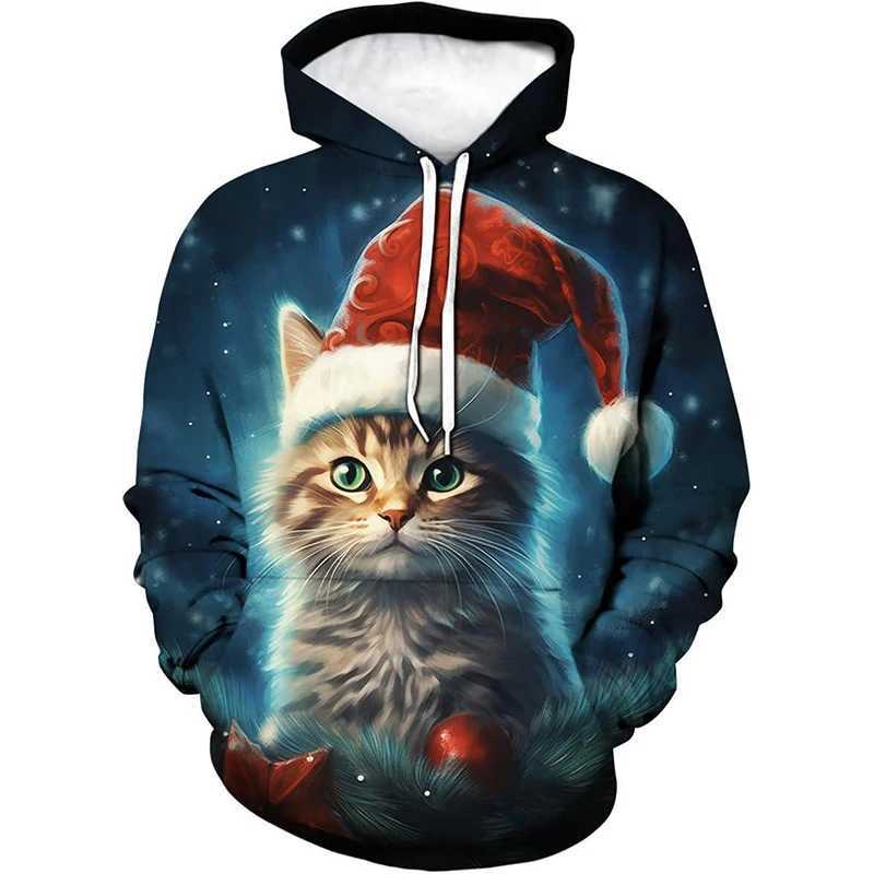 Fashionable Christmas hooded sweater reindeer 3D printed mens hooded sweater oversized pull-out Y2k Harajuku top childrens clothing Y241016