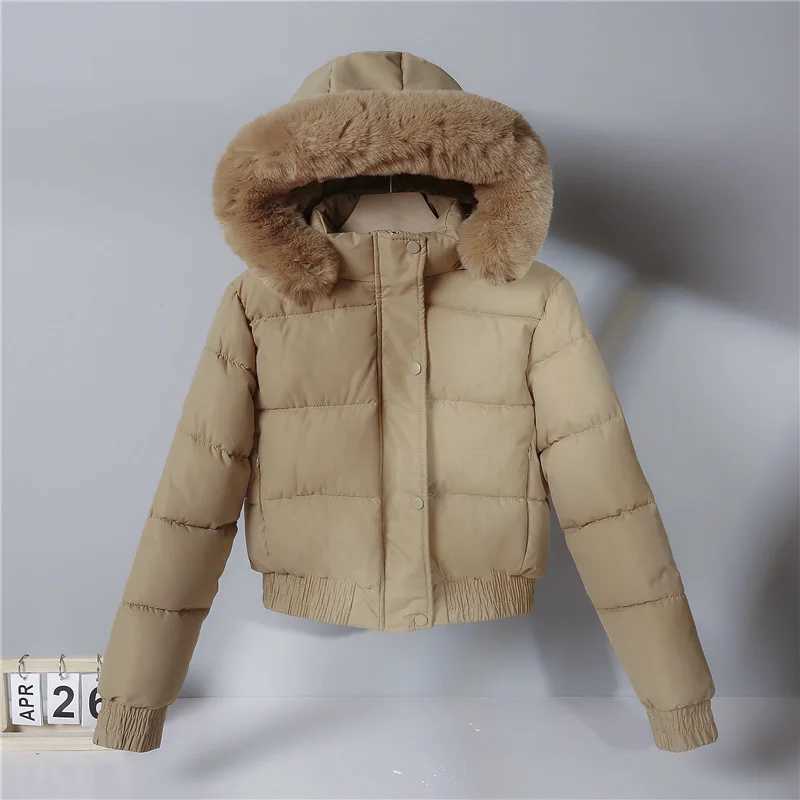 New autumn and winter warm cotton jacket womens thick wool lining fur collar long sleeved park M241011
