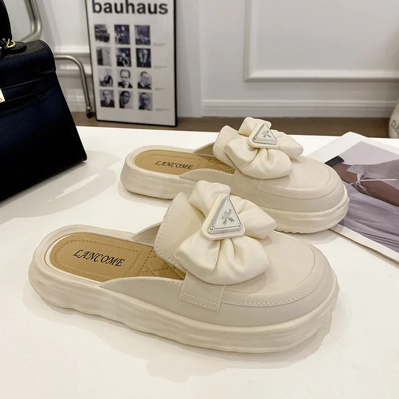 Fashion Women Slippers New Bow Platform Lady Commute Casual Sandals Baotou Thick Soled Shoes Comfortable Soft Sole Shoes Female