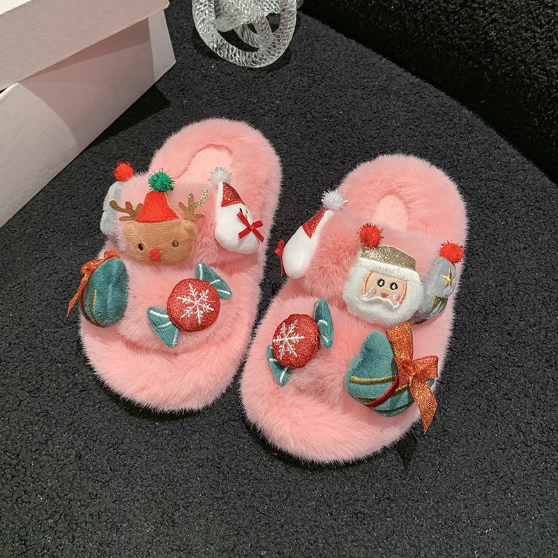 Childrens cotton slippers princess shoes childrens warm winter cartoon cute indoor fur slippers girls soft baby shoes 241016bj
