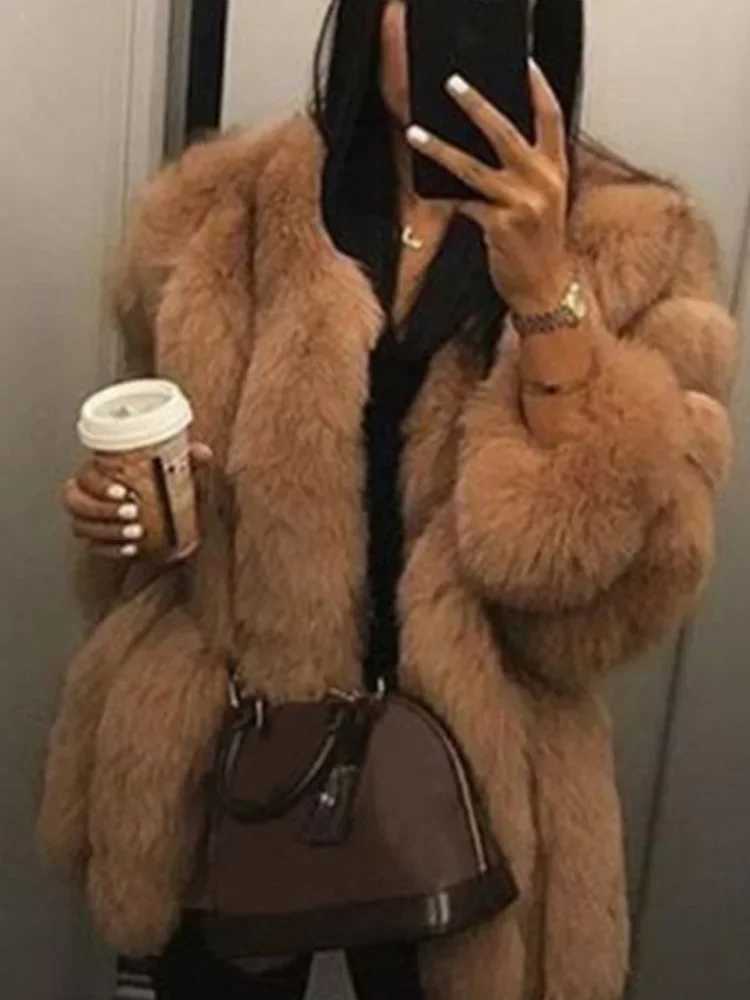 2024 Autumn Winter Female Korean Fashion Long Faux Fur Jacket Women Coats Loose Casual Warm Long Sleeve Outerwears OvercoatX4