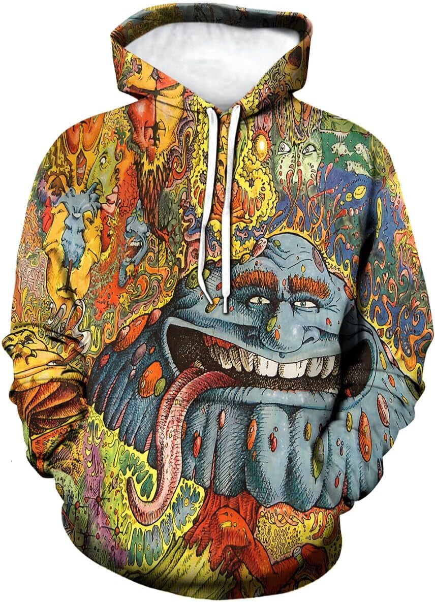 Hoodie for Mens Womens Unisex Psychedelic Hoodie Novelty Printed Ancient Creature Sweatshirt Pullover Sweater Graphic Fashion Trends