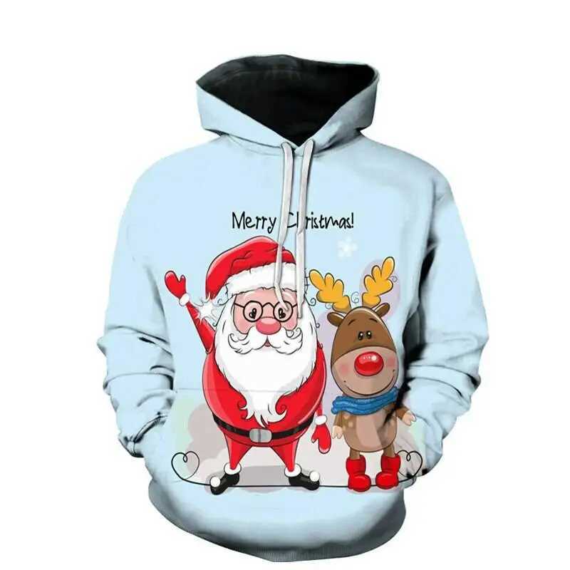 Cartoon Christmas reindeer print mens sportswear New Year party clothing childrens fashion trend Xmas hoodie autumn promotion Y241016