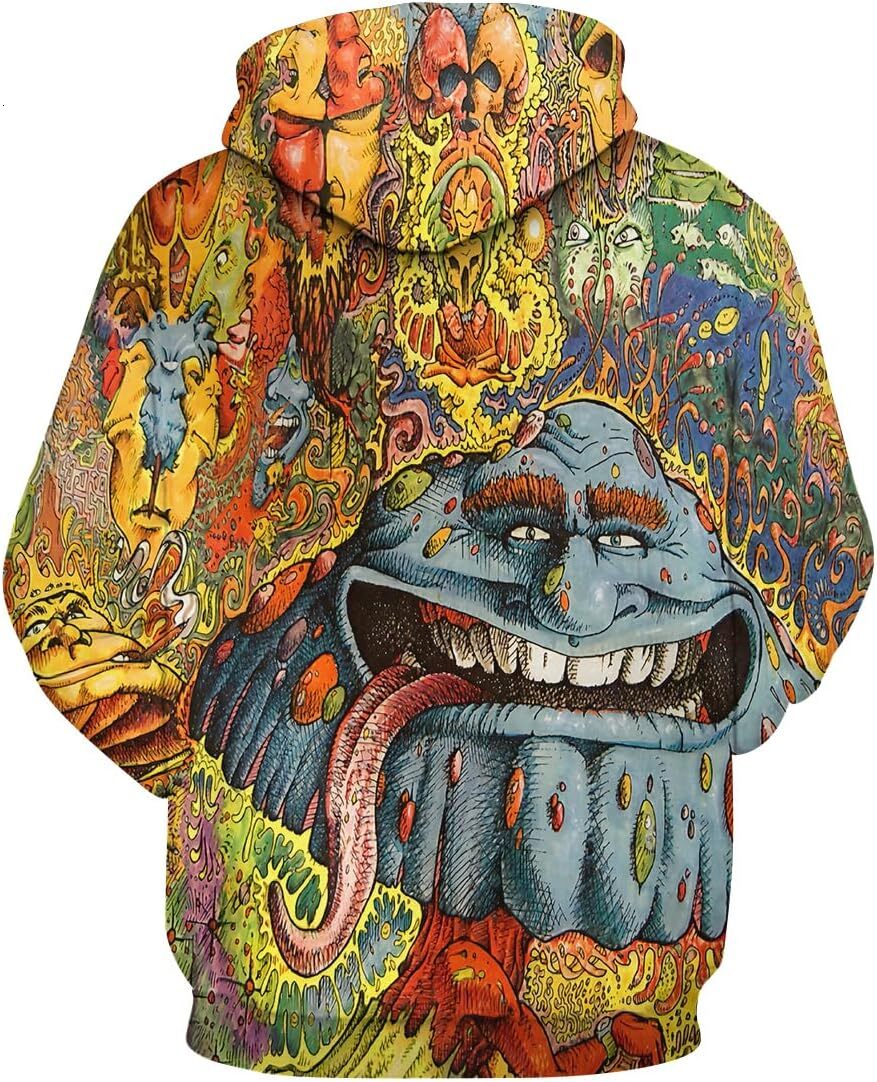 Hoodie for Mens Womens Unisex Psychedelic Hoodie Novelty Printed Ancient Creature Sweatshirt Pullover Sweater Graphic Fashion Trends