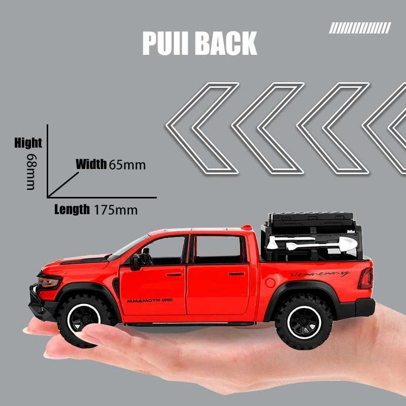 1/32 Dodge RAM MAMMOTH Pickup Toy Car Mini Die Casting Metal Off road Vehicle Model Pull Back Sound Light Series Gift Boy CL241016
