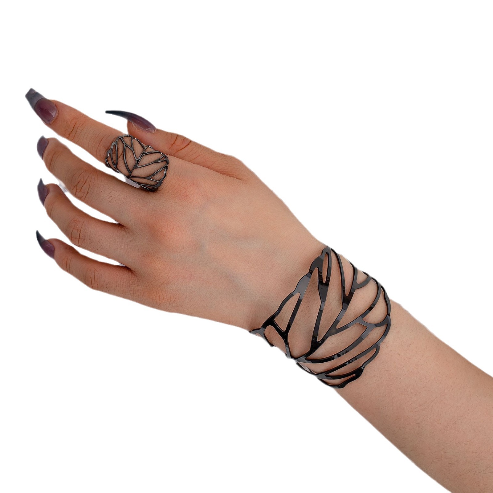 Urban Style Hand Jewelry Set: Chic Metallic Round Design Bracelet & Coordinated Ring