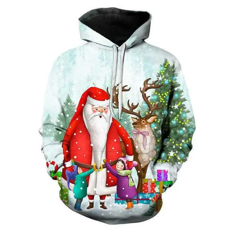 2023 Mens and Womens Fashion Christmas Hoodies Santa Claus Large 3D Printed Sweaters Autumn and Winter Fashion Hoodies Y241016