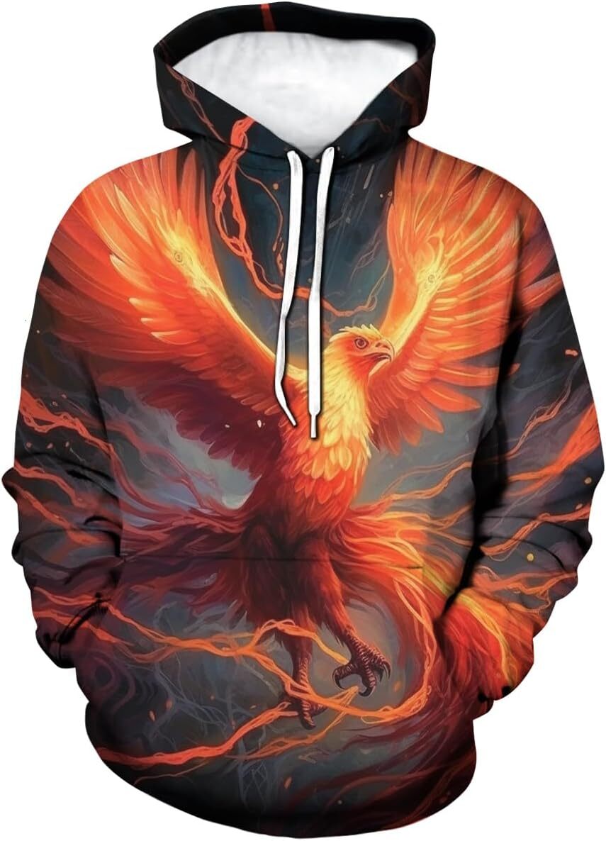 Hoodie for Mens Womens Unisex Flame Phoenix Hoodie Men Novelty Tie Dye Cool Pattern Long Sleeve Fashion Trends Sweatshirt Hoodies Graphic Hoodies swea
