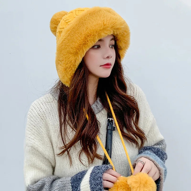 Thicken hat style ladies fur ball plus velvet warm hood outdoor autumn and winter cold-proof fashion cute woolen wholesale 241009