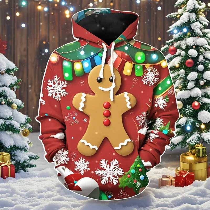 Merry Christmas gingerbread 3D printed new hoodies and sweaters ugly Christmas trees interesting zippers for Christmas sweaters Y241016