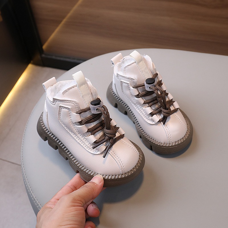 Winter Kids Snow Boots Thick Plush Warm Boys Cotton Shoes Cutefeet Fashion Toddler Leather Boots Waterproof Children Short Boots Sizes 21 - 30