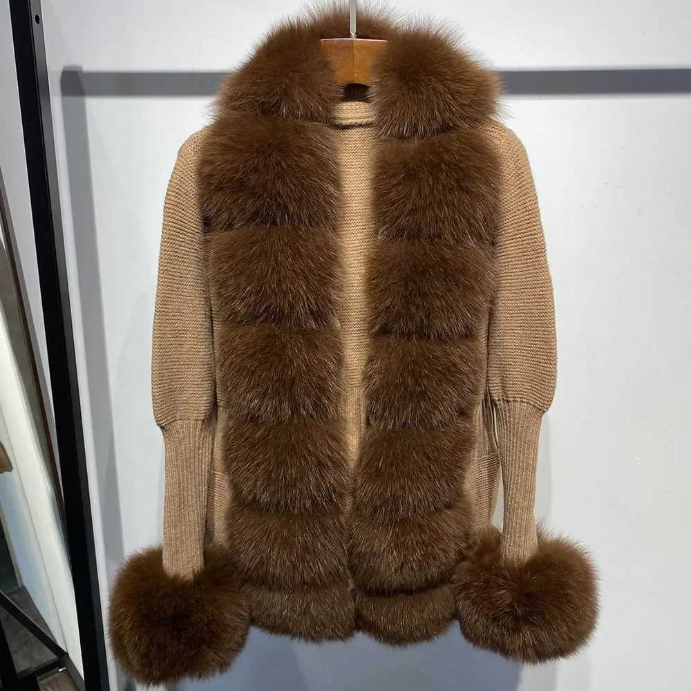 Hot Sales Lady Knitwear Autumn Winter Sweater Women Real Fox Fur Coat Knitted Cardigans with Natural Fur Fashion StreetwearX241016