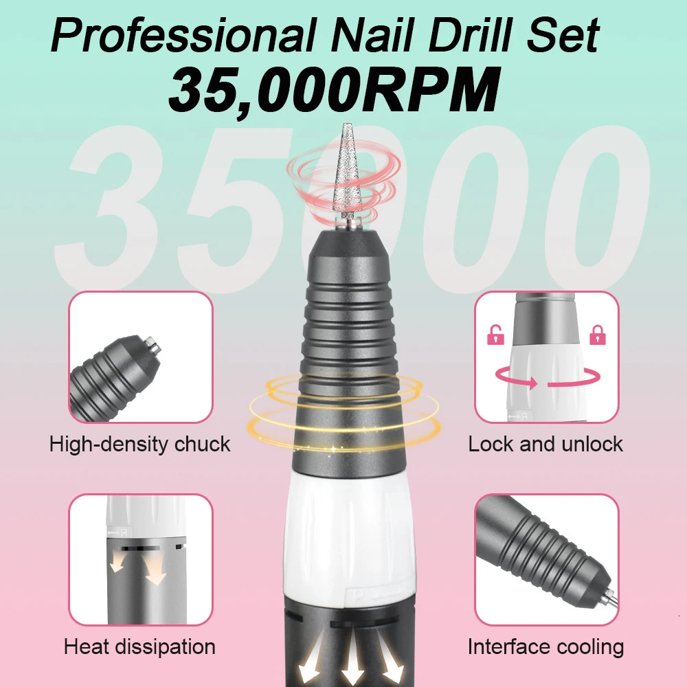 Professional 35000 RPM electric nail drill for nail milling cutting machine kit manual electric nail sanding machine equipment file 241015