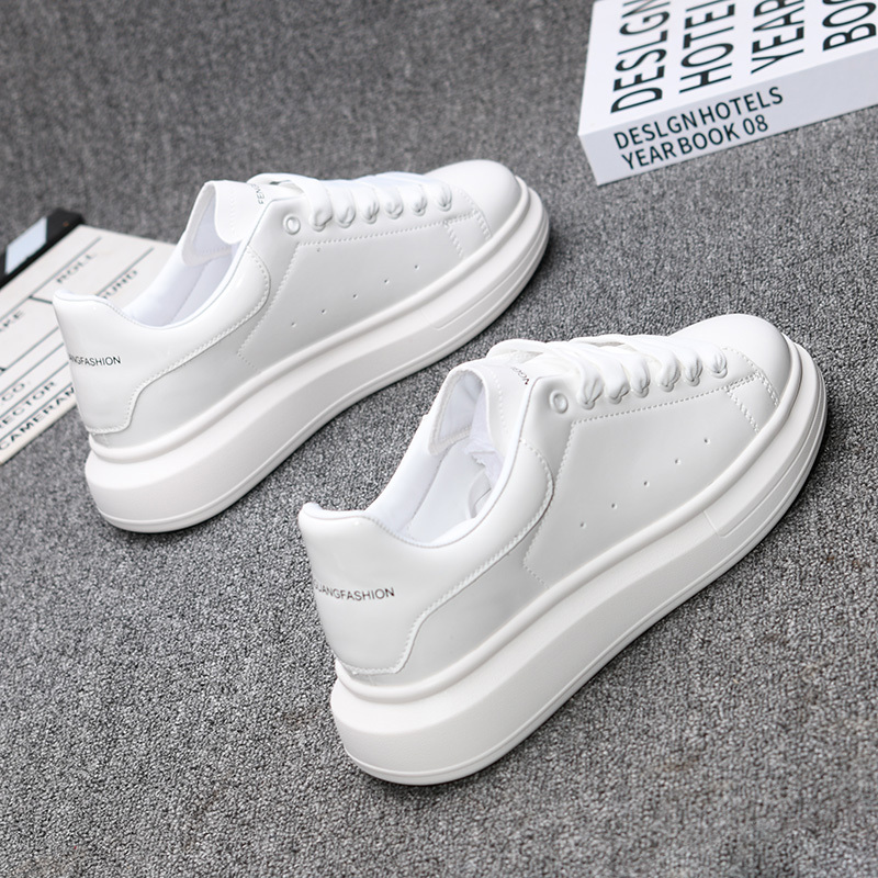 Brand Fashion Shoes Black Glossy Men's Thick-soled White Sneakers Versatile Couple Sports And Casual Tennis Shoes