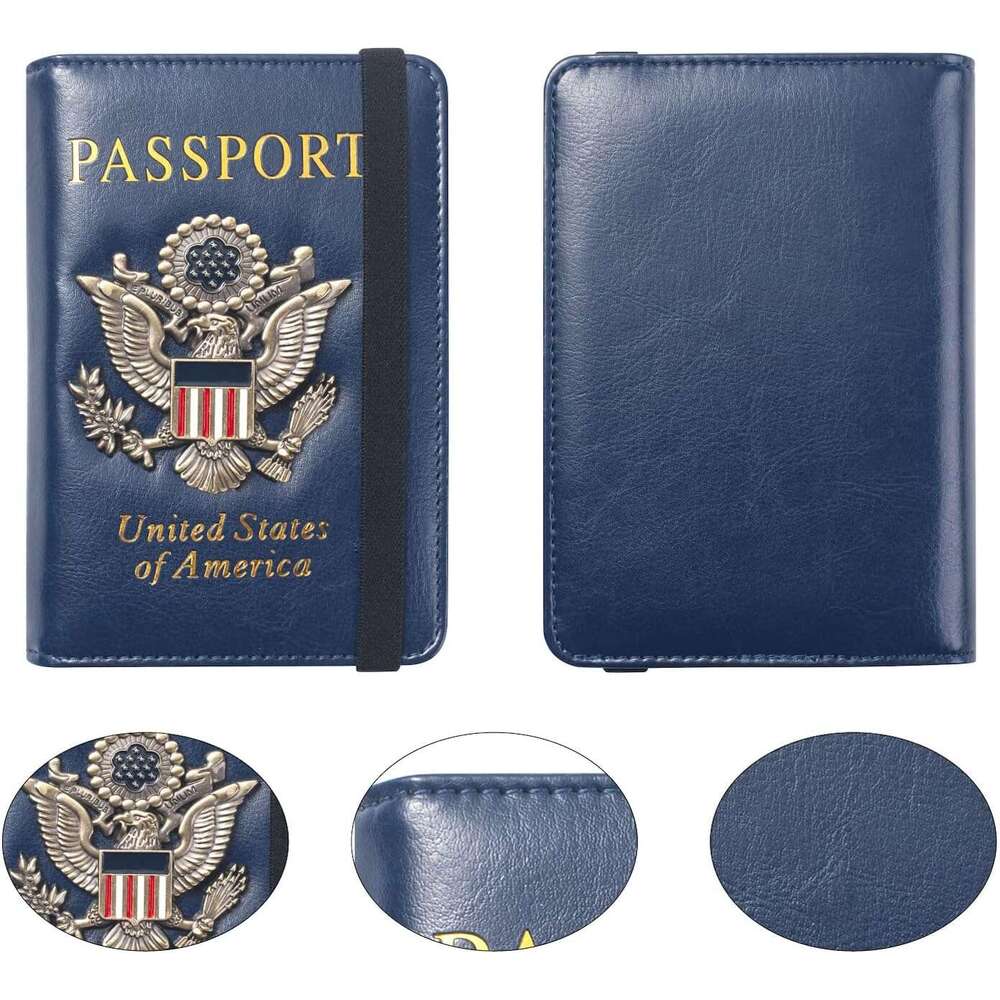 Holder For Travel, Cover Case, Passport Protector Covers Wallet Case with 3D Metal Badge RFID Blocking Travel Accessories Document Organizer