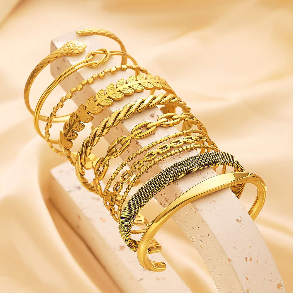 Gold Irregular Titanium C-shaped Opening Stainless Steel Adjustable Bracelet for Women Christmas gifts for girls