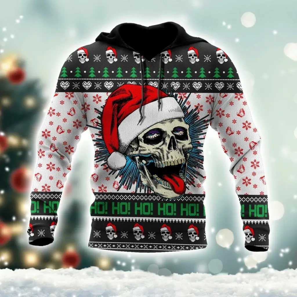 Christmas Hoodie Mens Skeleton Hoodie 3D Printed Top Autumn/Winter Long Sleeve Street Clothing Designer Hoodie Mens Hoodie Y241016