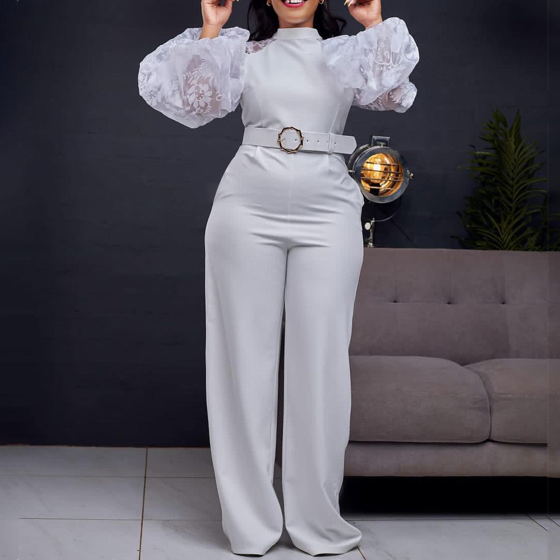 2025 spring new long sleeved high waisted elegant temperament sexy jumpsuit European and American jumpsuit B1-D250