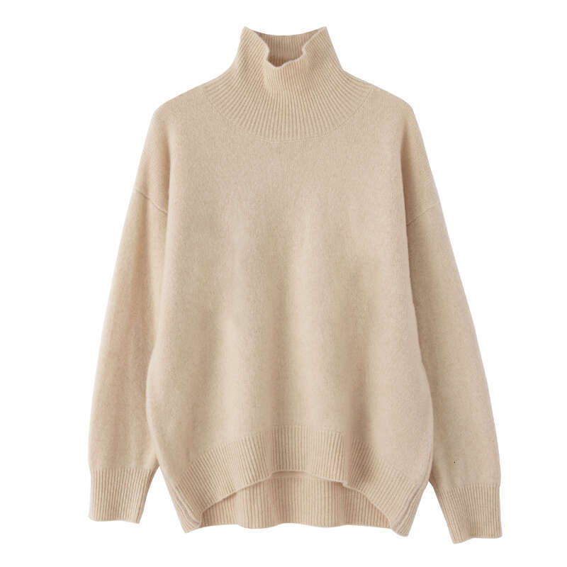 2023 Autumn/Winter New Cashmere Women's 100% Pure Wool Turtleneck Thicken Knit Pullover Loose Large Size Sweater Female