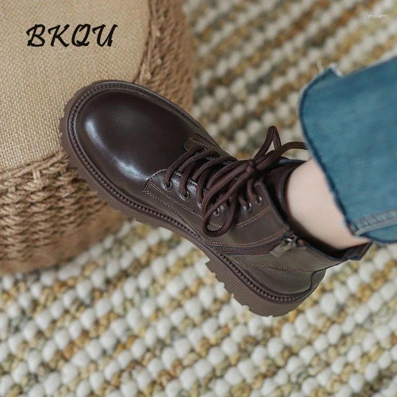 Boots BKQU Basic Ankle Women British Wind 2024 Brown Thick Soled Explosive Autumn Short Ins Single Shoes Zip