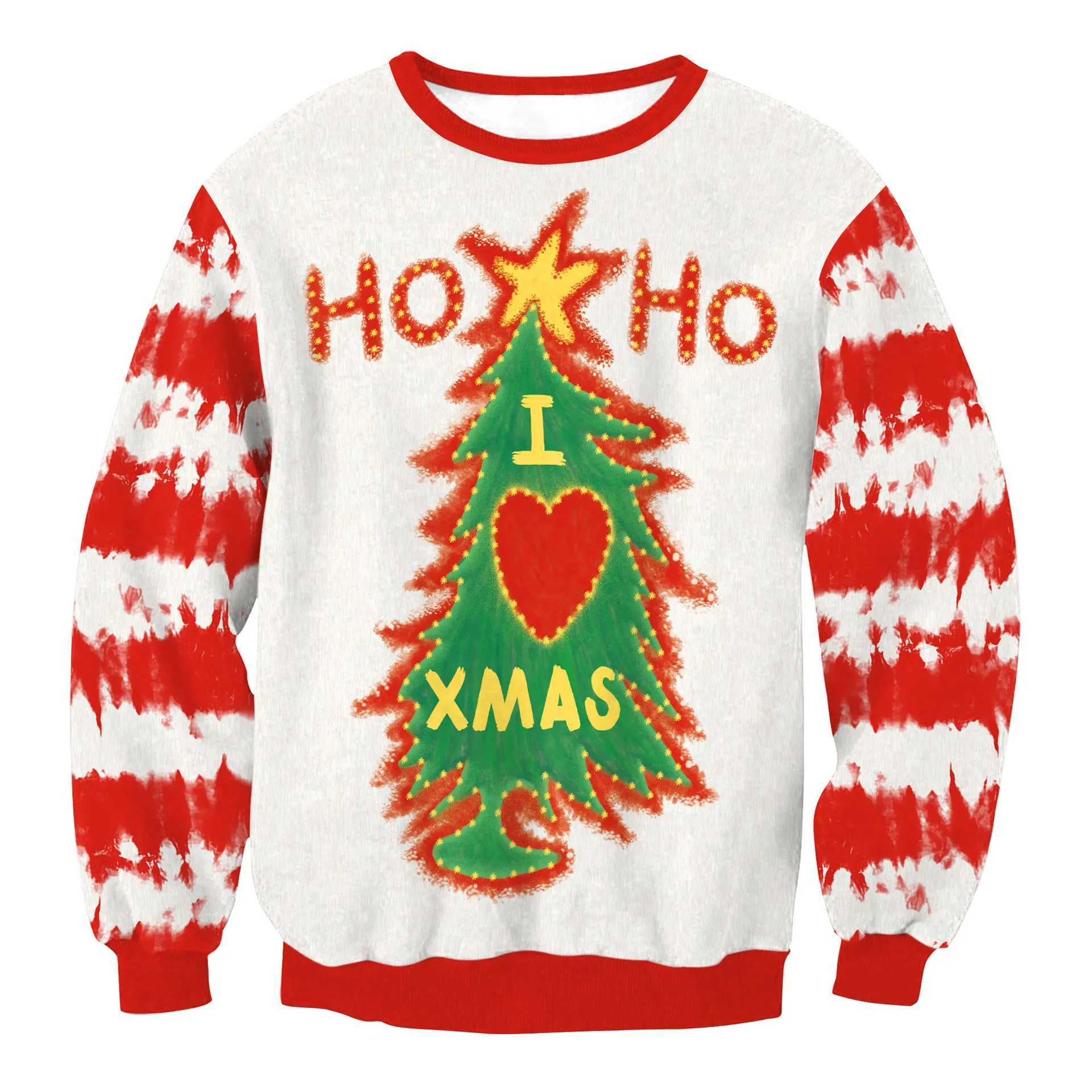 Christmas Tree Santa Claus Snowman Santa Claus Elk Hoodie Mens Autumn and Winter 3D Printed Pulling Sweatshirt Large Size Street Clothing Y241016