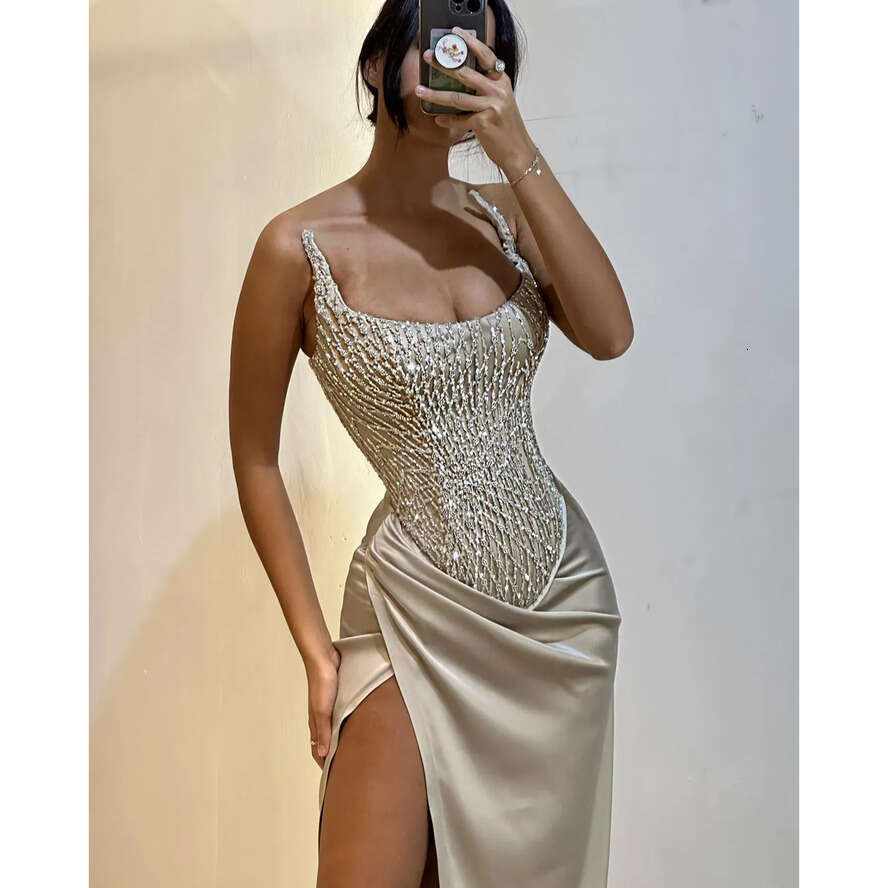 Dresses Strapless Prom Champagne Beads Top Evening Split Formal Long Special Ocn Party Dress Bc19079 0703
