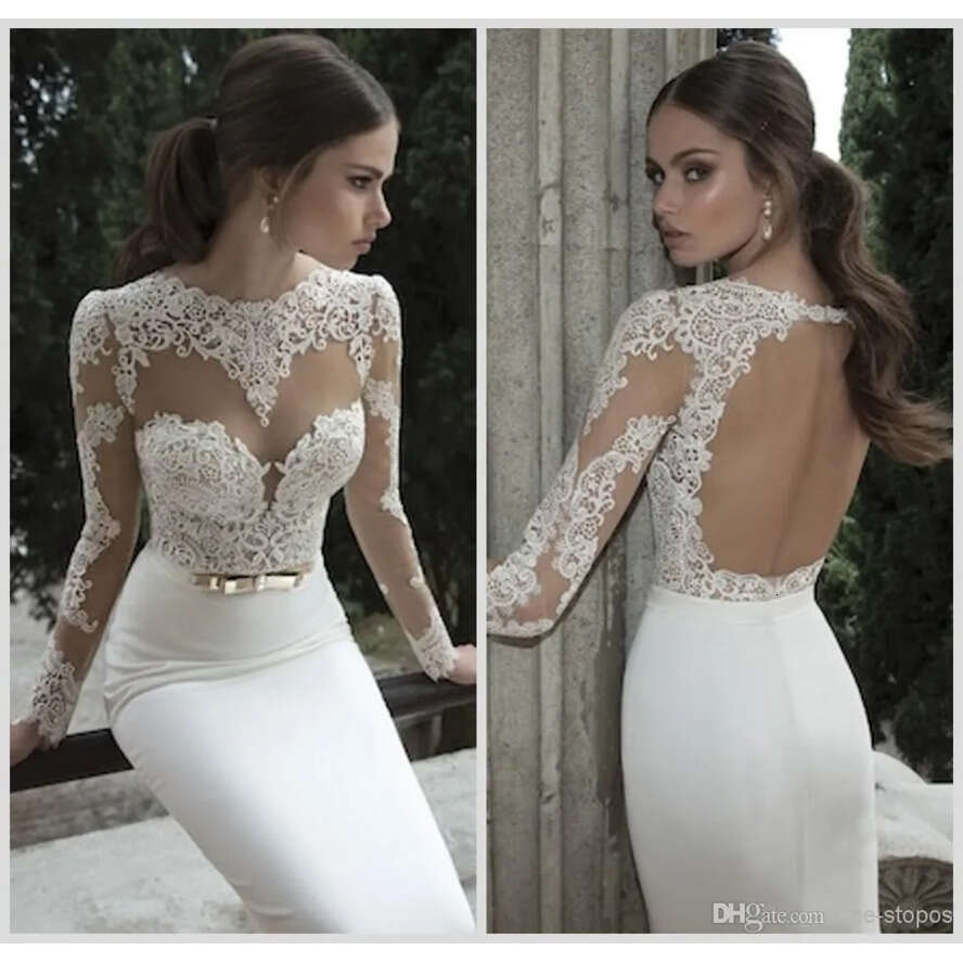 Vestido Noiva Berta De Mermaid Wedding Dresses Cheap Spring Summer High Neck Long Sleeve Sheer Lace Backless Bridal Gowns