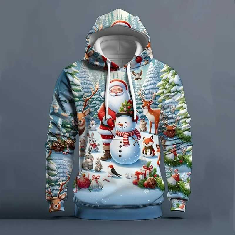 2025 Mens Christmas Hoodie Santa Claus 3D Printed Hoodie Mens Autumn Fashion Mens Festival Top Y241016