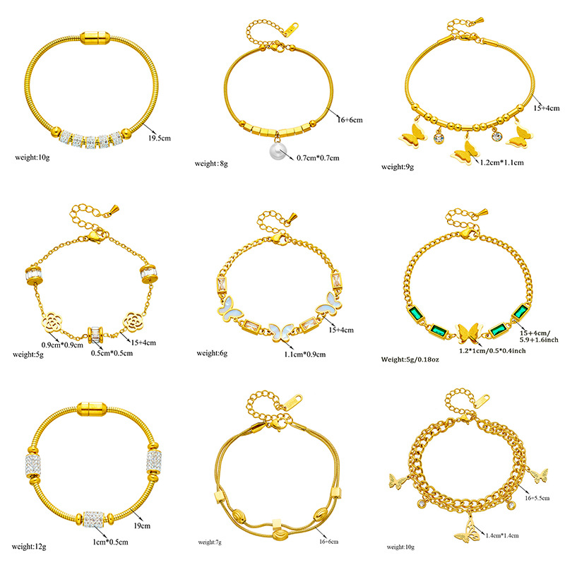Elegant Titanium Steel Charm Bracelet 18K Real Gold Plated Flower Charms Bracelet for Women Snake Chain Crystal Beads Designer Bracelet Fine Jewelry G