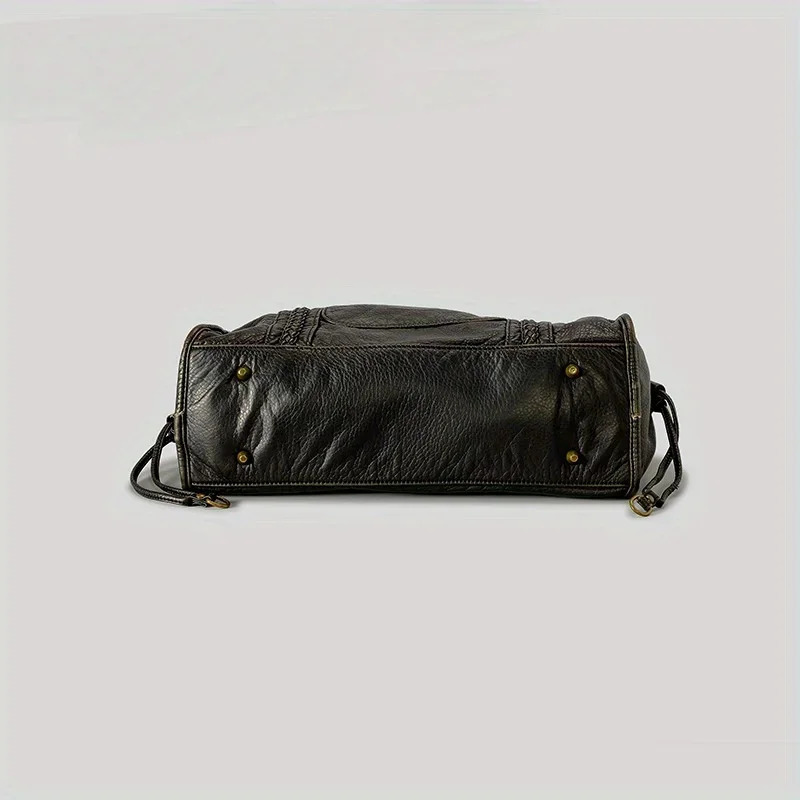 Womens Fashion Vintage Washed Soft Leather Tote Bag Large Capacity MultiPocket Shoulder Messenger 241011
