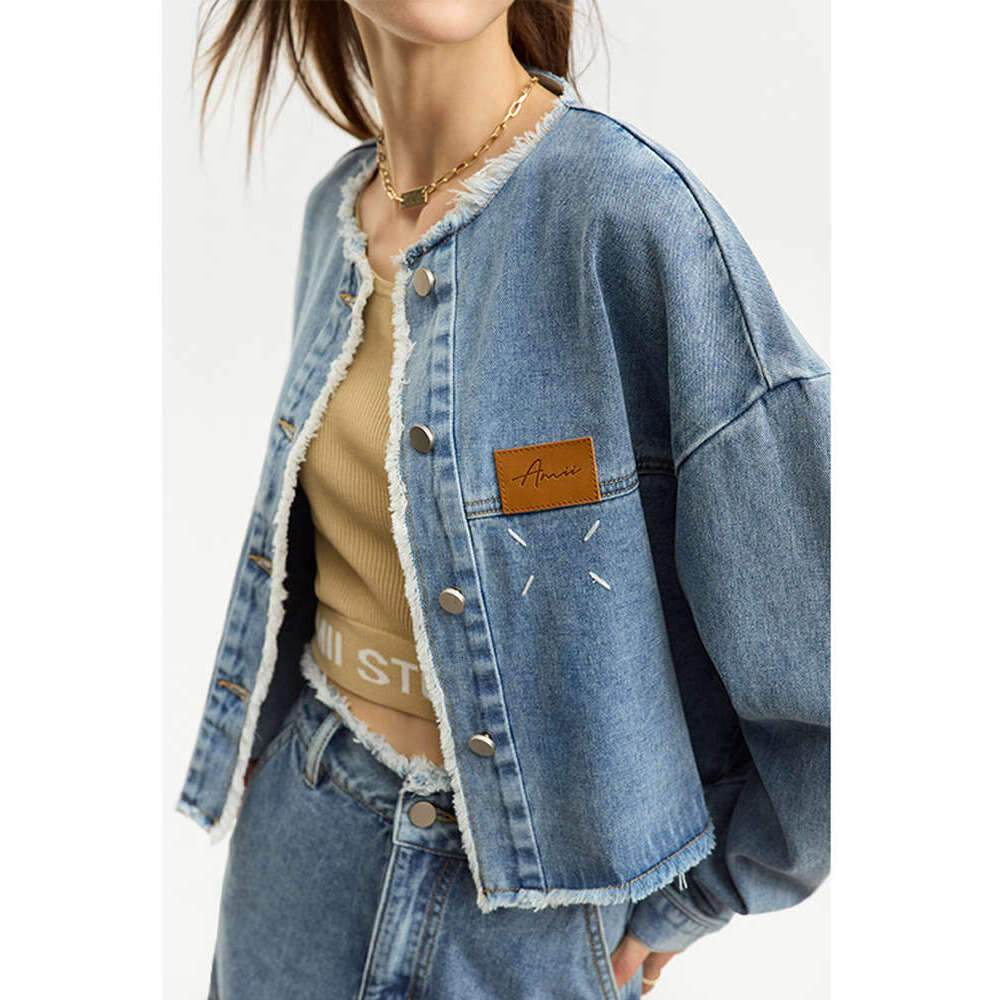 AMII Minimalist Denim Skirts For Women 2024 Autumn Jean Jacket Crew Neck Loose Coats Midi Skirt Casual Woman Clothing 12343096