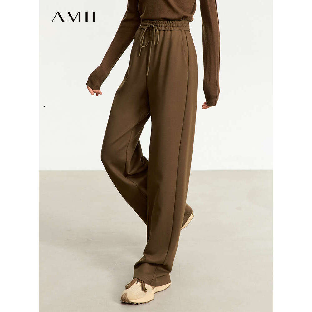 AMII Minimalist Casual Pants For Women 2023 Autumn Wide Leg New Loose Vertical Elastic Waist Drawstring Sporty Trousers 12343338